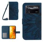 For Xiaomi Poco X4 Pro 5G Skin Feel Sun Flower Pattern Flip Leather Phone Case with Lanyard(Inky Blue)