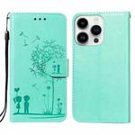 For iPhone 14 Pro Dandelion Embossing Flip Leather Phone Case(Green)