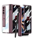 For Samsung Galaxy Z Fold4 GKK Integrated Magnetic Folding Phantom Privacy Phone Case with Pen Holder(Wine Red)