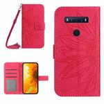 For TCL 10 SE Skin Feel Sun Flower Pattern Flip Leather Phone Case with Lanyard(Rose Red)