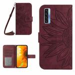 For TCL 20 Pro 5G Skin Feel Sun Flower Pattern Flip Leather Phone Case with Lanyard(Wine Red)