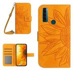 For TCL 20 SE Skin Feel Sun Flower Pattern Flip Leather Phone Case with Lanyard(Yellow)