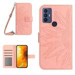 For TCL 30 SE/30E/306/305 Skin Feel Sun Flower Pattern Flip Leather Phone Case with Lanyard(Pink)