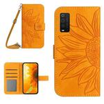 For TCL 205 Skin Feel Sun Flower Pattern Flip Leather Phone Case with Lanyard(Yellow)