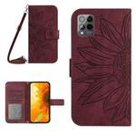 For T-Mobile Revvl 6 Pro 5G Skin Feel Sun Flower Pattern Flip Leather Phone Case with Lanyard(Wine Red)