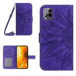 For T-Mobile Revvl 6 Pro 5G Skin Feel Sun Flower Pattern Flip Leather Phone Case with Lanyard(Dark Purple)