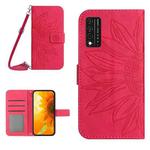 For T-Mobile Revvl V+ 5G Skin Feel Sun Flower Pattern Flip Leather Phone Case with Lanyard(Rose Red)