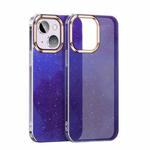 For iPhone 14 Pro Watercolor Series Glitter Transparent Phone Case(Ink Blue)