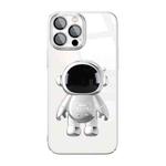 For iPhone 14 Electroplating PC Astronaut Holder Phone Case with Lens Film(Silver)