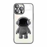 For iPhone 14 Electroplating PC Astronaut Holder Phone Case with Lens Film(Black)