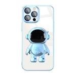 For iPhone 14 Plus Electroplating PC Astronaut Holder Phone Case with Lens Film(Blue)