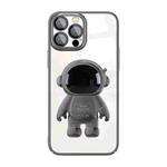 For iPhone 13 Electroplating PC Astronaut Holder Phone Case with Lens Film(Black)