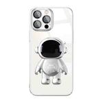 For iPhone 13 Pro Max Electroplating PC Astronaut Holder Phone Case with Lens Film(Silver)