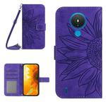 For Nokia 1.4 Skin Feel Sun Flower Pattern Flip Leather Phone Case with Lanyard(Dark Purple)