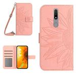 For Nokia 2.4 Skin Feel Sun Flower Pattern Flip Leather Phone Case with Lanyard(Pink)