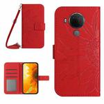 For Nokia 5.4 Skin Feel Sun Flower Pattern Flip Leather Phone Case with Lanyard(Red)