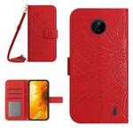 For Nokia C10 / C20 Skin Feel Sun Flower Pattern Flip Leather Phone Case with Lanyard(Red)
