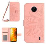 For Nokia C10 / C20 Skin Feel Sun Flower Pattern Flip Leather Phone Case with Lanyard(Pink)
