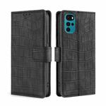 For Motorola Moto E32 India/E22s 4G Global Skin Feel Crocodile Magnetic Clasp Leather Phone Case(Black)