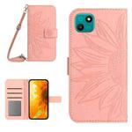 For Wiko T10 Skin Feel Sun Flower Pattern Flip Leather Phone Case with Lanyard(Pink)
