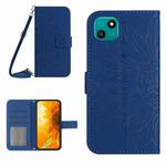 For Wiko T10 Skin Feel Sun Flower Pattern Flip Leather Phone Case with Lanyard(Dark Blue)