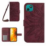 For Wiko T10 Skin Feel Sun Flower Pattern Flip Leather Phone Case with Lanyard(Wine Red)