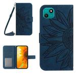 For Wiko T10 Skin Feel Sun Flower Pattern Flip Leather Phone Case with Lanyard(Inky Blue)