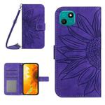 For Wiko T10 Skin Feel Sun Flower Pattern Flip Leather Phone Case with Lanyard(Dark Purple)