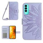 For Wiko T50 Skin Feel Sun Flower Pattern Flip Leather Phone Case with Lanyard(Purple)