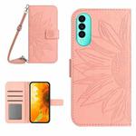 For Wiko T50 Skin Feel Sun Flower Pattern Flip Leather Phone Case with Lanyard(Pink)
