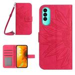 For Wiko T50 Skin Feel Sun Flower Pattern Flip Leather Phone Case with Lanyard(Rose Red)