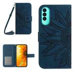 For Wiko T50 Skin Feel Sun Flower Pattern Flip Leather Phone Case with Lanyard(Inky Blue)