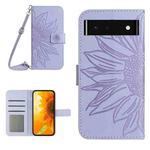 For Google Pixel 6 Pro Skin Feel Sun Flower Pattern Flip Leather Phone Case with Lanyard(Purple)