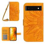 For Google Pixel 6 Pro Skin Feel Sun Flower Pattern Flip Leather Phone Case with Lanyard(Yellow)