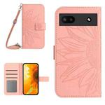 For Google Pixel 6A Skin Feel Sun Flower Pattern Flip Leather Phone Case with Lanyard(Pink)