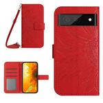 For Google Pixel 7 Skin Feel Sun Flower Pattern Flip Leather Phone Case with Lanyard(Red)