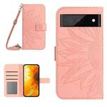 For Google Pixel 7 Skin Feel Sun Flower Pattern Flip Leather Phone Case with Lanyard(Pink)