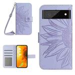 For Google Pixel 7 Pro Skin Feel Sun Flower Pattern Flip Leather Phone Case with Lanyard(Purple)
