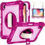 For iPad 10th Gen 10.9 2022 360 Degree Rotation Shockproof Silicone + PC Tablet Case(Rose Red+Pink)