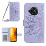 For Sharp Aquos R7 / P7 Skin Feel Sun Flower Pattern Flip Leather Phone Case with Lanyard(Purple)