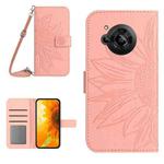 For Sharp Aquos R7 / P7 Skin Feel Sun Flower Pattern Flip Leather Phone Case with Lanyard(Pink)