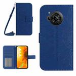 For Sharp Aquos R7 / P7 Skin Feel Sun Flower Pattern Flip Leather Phone Case with Lanyard(Dark Blue)