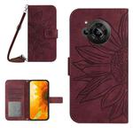 For Sharp Aquos R7 / P7 Skin Feel Sun Flower Pattern Flip Leather Phone Case with Lanyard(Wine Red)