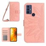 For Sharp Aquos V6 / V6 Plus Skin Feel Sun Flower Pattern Flip Leather Phone Case with Lanyard(Pink)