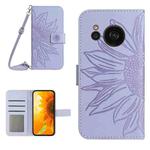 For Sharp Aquos Sense7 SH-V48 HT04 Skin Feel Sun Flower Pattern Flip Leather Phone Case with Lanyard(Purple)
