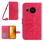 For Sharp Aquos Sense7 SH-V48 HT04 Skin Feel Sun Flower Pattern Flip Leather Phone Case with Lanyard(Rose Red)