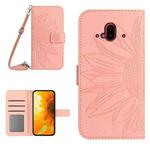 For Fujitsu Arrows F-52B Skin Feel Sun Flower Pattern Flip Leather Phone Case with Lanyard(Pink)