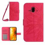 For Fujitsu Arrows F-52B Skin Feel Sun Flower Pattern Flip Leather Phone Case with Lanyard(Rose Red)