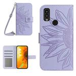 For Kyocera Android One S9 Skin Feel Sun Flower Pattern Flip Leather Phone Case with Lanyard(Purple)