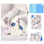 For iPad Pro 11 (2020) Sewing Thread Horizontal Painted Flat Leather Tablet Case with Sleep Function & Pen Cover & Anti Skid Strip & Card Slot & Holder(White Cat)